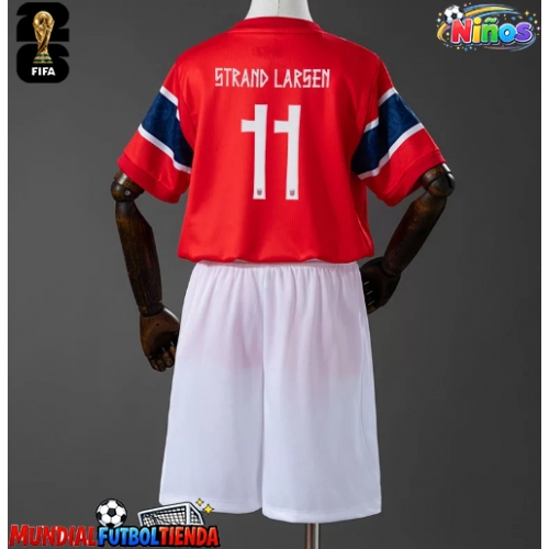 Camiseta Noruega Jorgen Strand Larsen #11 Primera Equipación Replica Mundial 2026 para niños mangas cortas (+ Pantalones cortos)